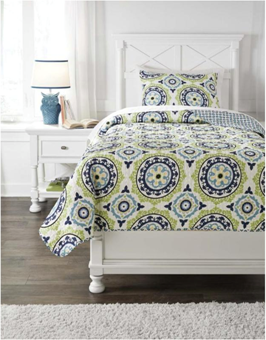 blue/green coverlet set by Ashley Furniture