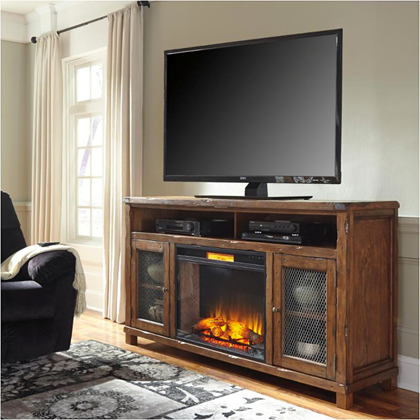 Rustic Brown Xl TV Stand With Fireplace Option