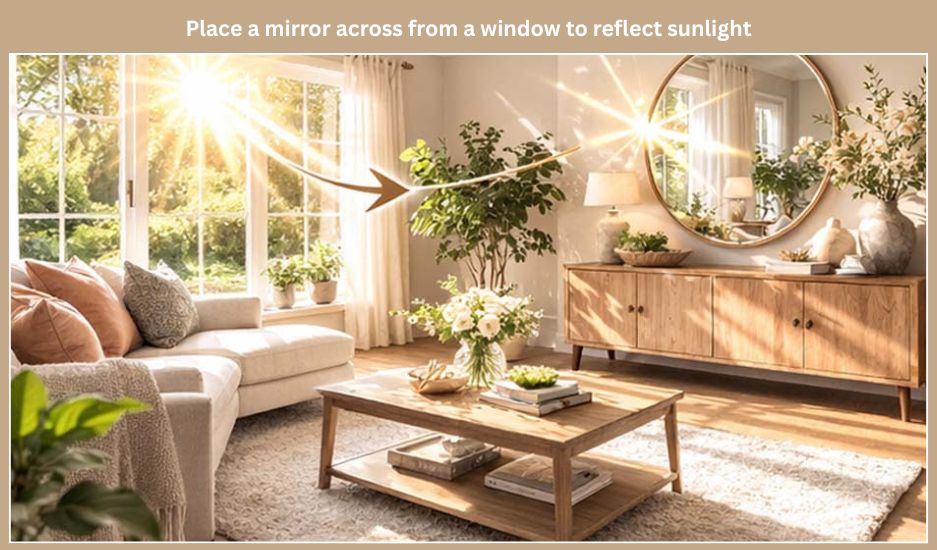 Place a mirror across from a window to reflect sunlight