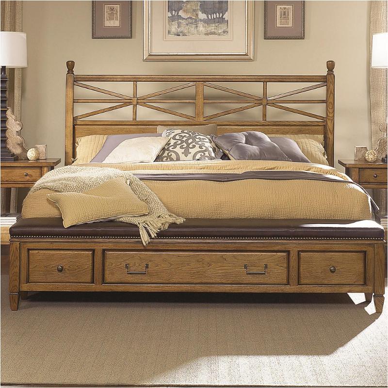 114 323 St American Drew Furniture Americana Home Oak Queen Arbor Gate Bench Bed Warm Khaki Oak