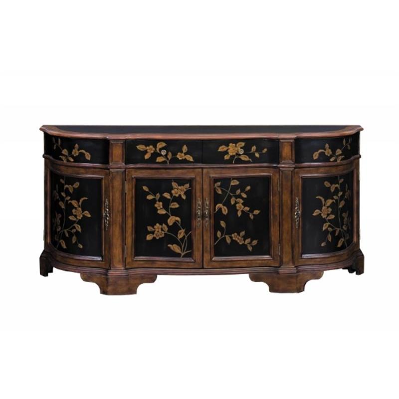 58554 Stein World Credenza 4dr 2dw Burnished Wd Tone Blk Floral