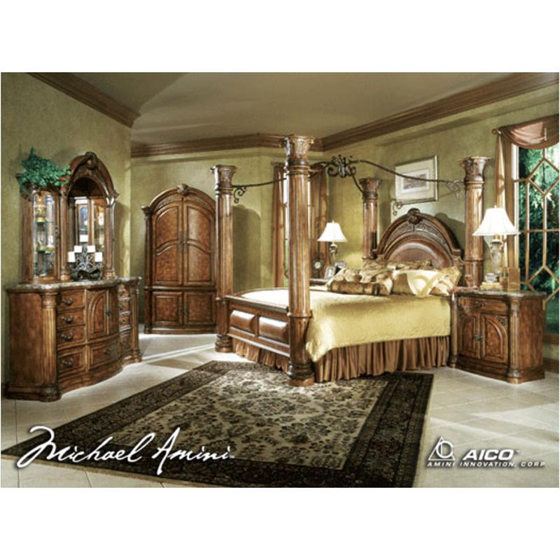 53010 24 Aico Furniture Monte Carlo Pecan Queen Poster Bed With Canopy