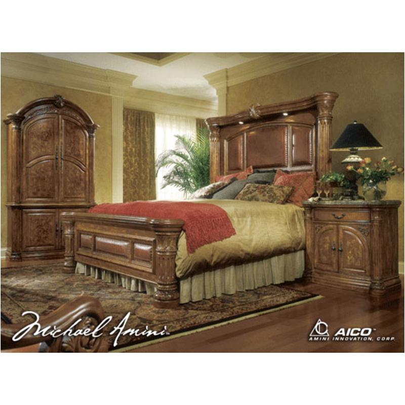 53014t 24 Aico Furniture Monte Carlo Pecan Eastern King Mantel Bed