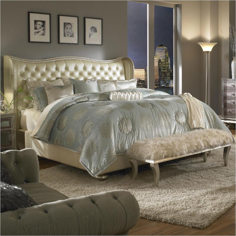 03014-14 aico furniture eastern king upholstered bed-creamy pearl