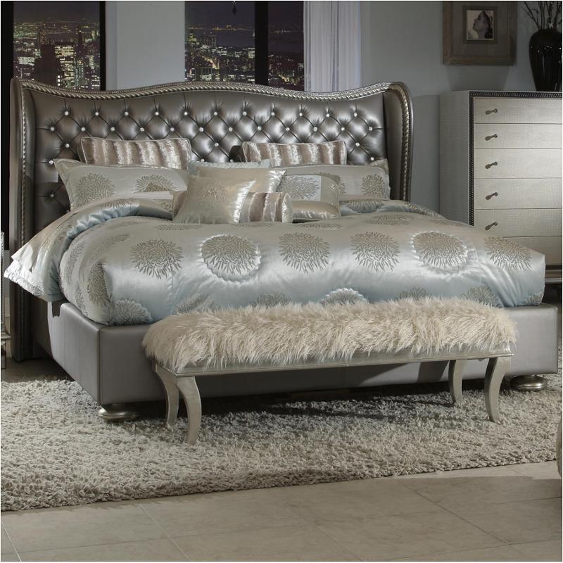 03014 78 Ck Aico Furniture Hollywood Swank California King Upholstered Bed Metallic Graphite