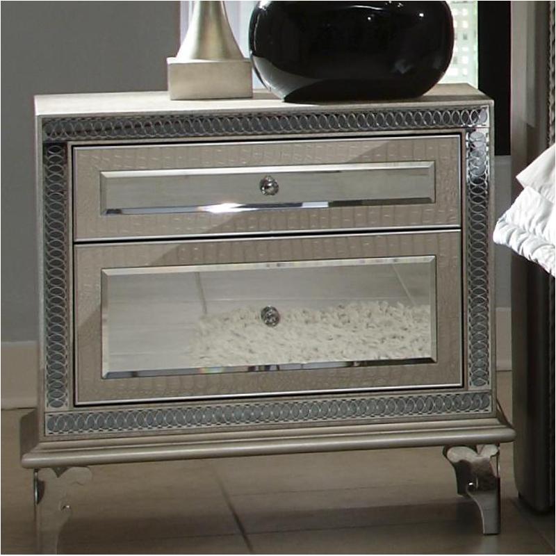 03040 09 Aico Furniture Hollywood Swank Upholstered Nightstand Crystal Croc