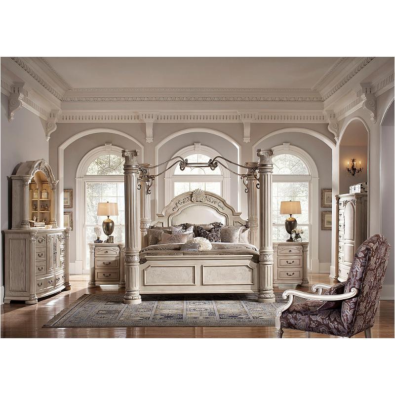 N53010r 03 Cn Aico Furniture Monte Carlo Ii Queen Poster Bed With Canopy Silver Pearl