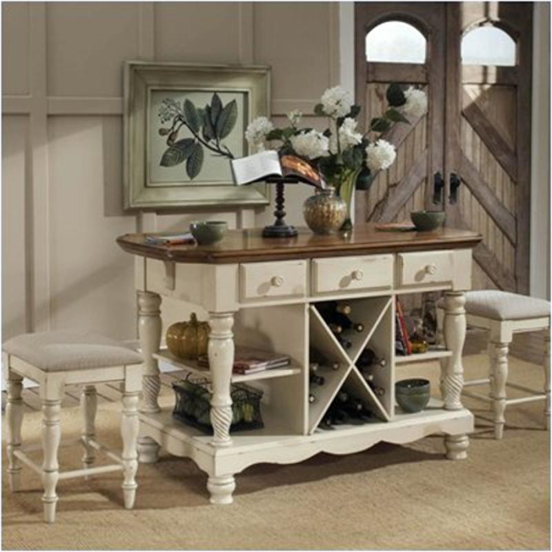 4508 865 Hillsdale Furniture Wilshire Antique White Kitchen Island With 2 Stools