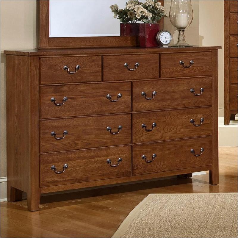 310002 Vaughan Bassett Furniture Triple Dresser Dark Solid Oak