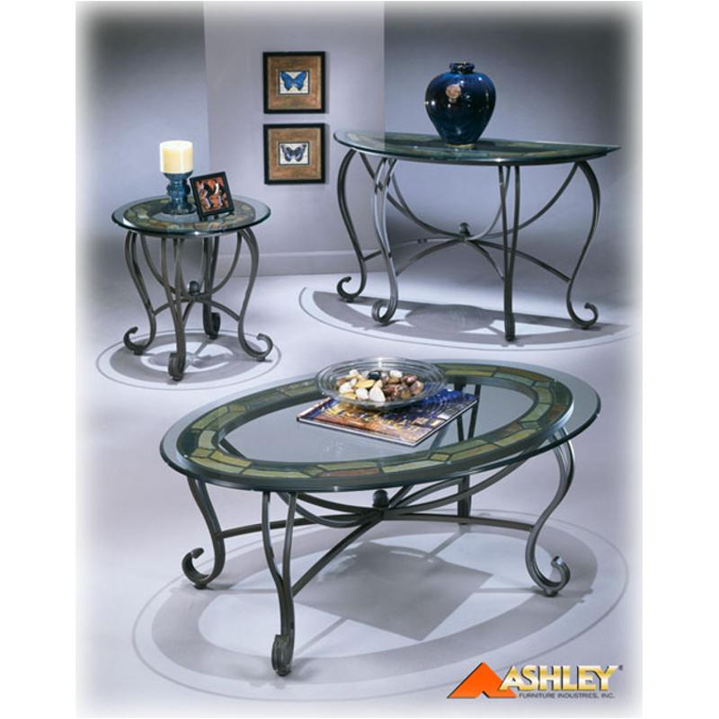 T253 0 Ashley Furniture Danbury Oval Cktl Slate Mtl Glass Top