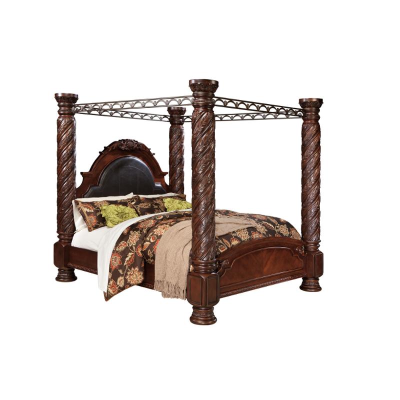 b553-172 ashley furniture north shore - dark brown king poster bed with  canopy