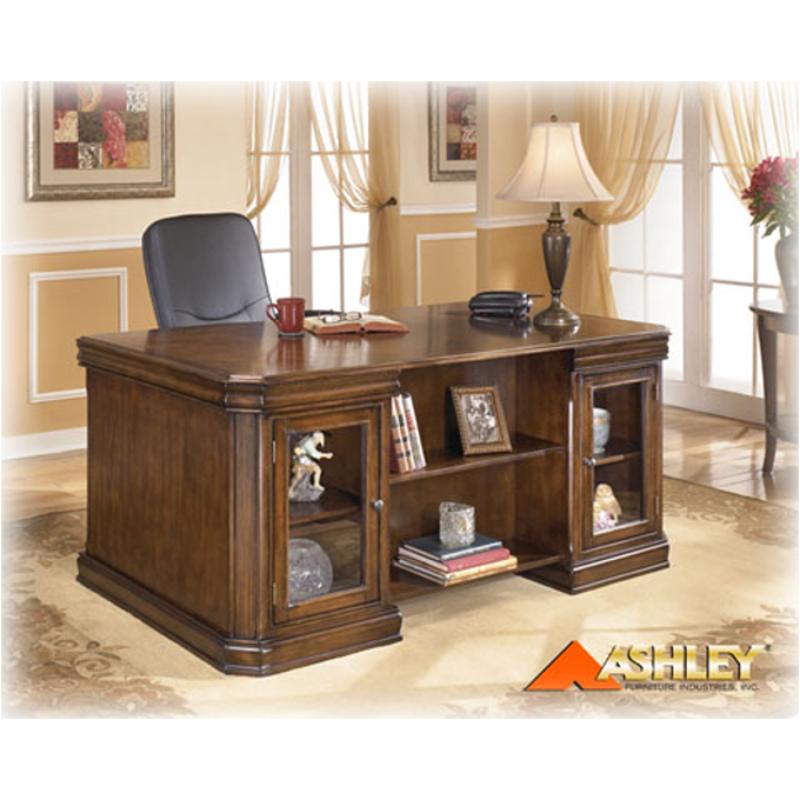H527 21t Ashley Furniture Hamlyn Exec Desk Top Med Brn Fnsh