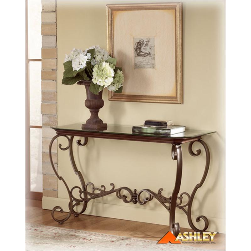 T368 4 Ashley Furniture Larkin Sofa Table Dk Brn Wood Mtl Gls T368 4 Ashley Furniture Larkin Sofa Table Dk Brn Wood Mtl Gls