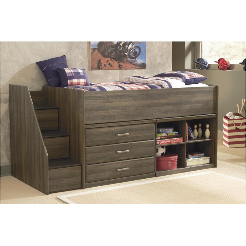 B251 68t Ashley Furniture Juararo Dark Brown Twin Loft Bed With Left Storage Step Bookcases And Chest