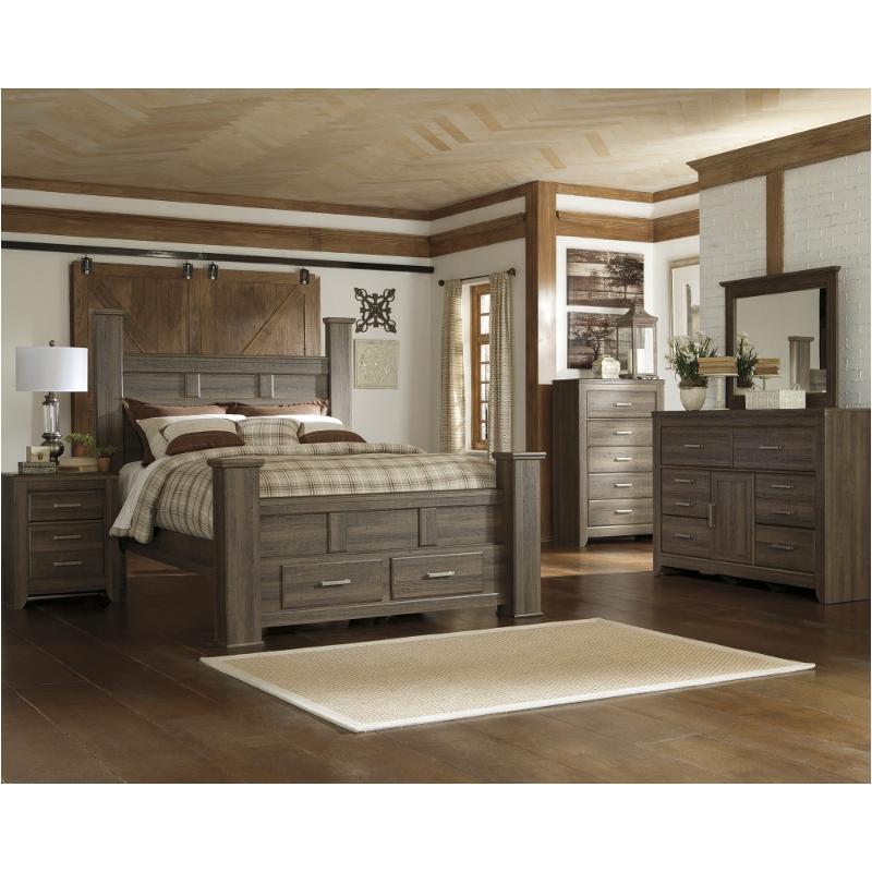 B251 68 St Ashley Furniture Juararo Dark Brown King Poster Bed With Storage Fb