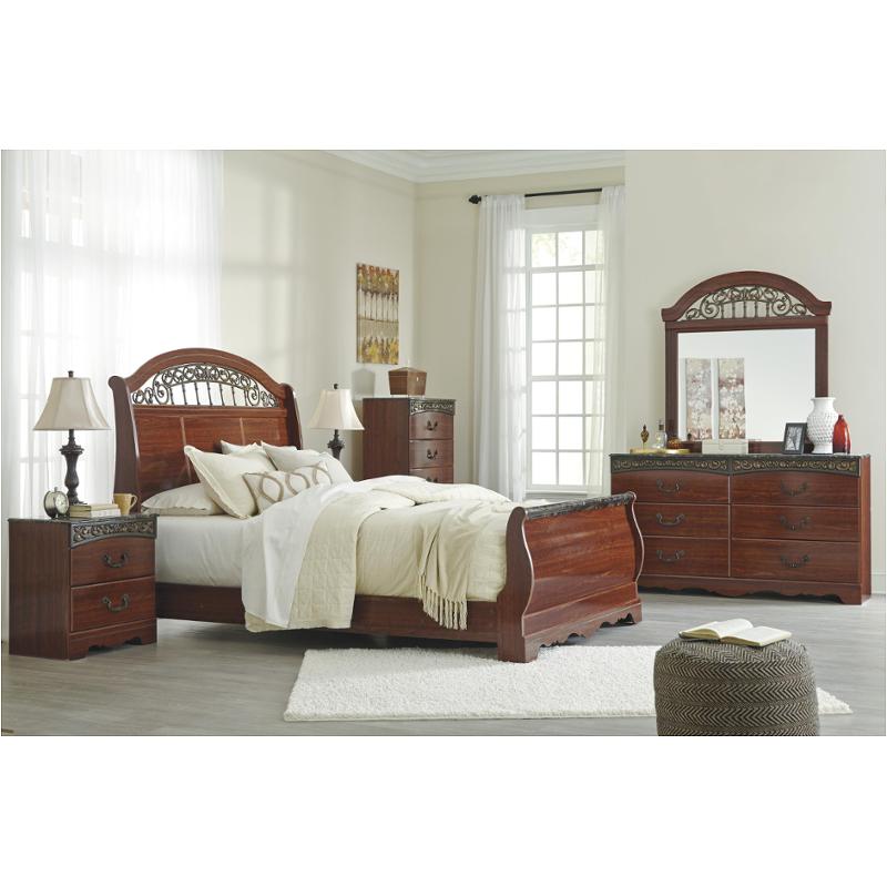 b105-77 ashley furniture fairbrooks estate - reddish brown queen sleigh bed