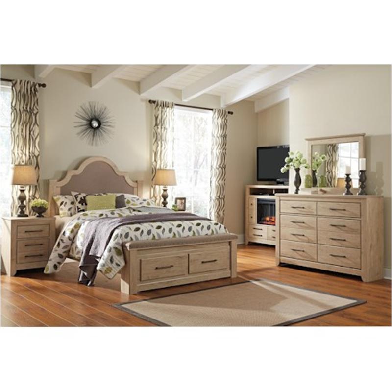 B261 167 Ashley Furniture Queen Upholstered Poster Bed