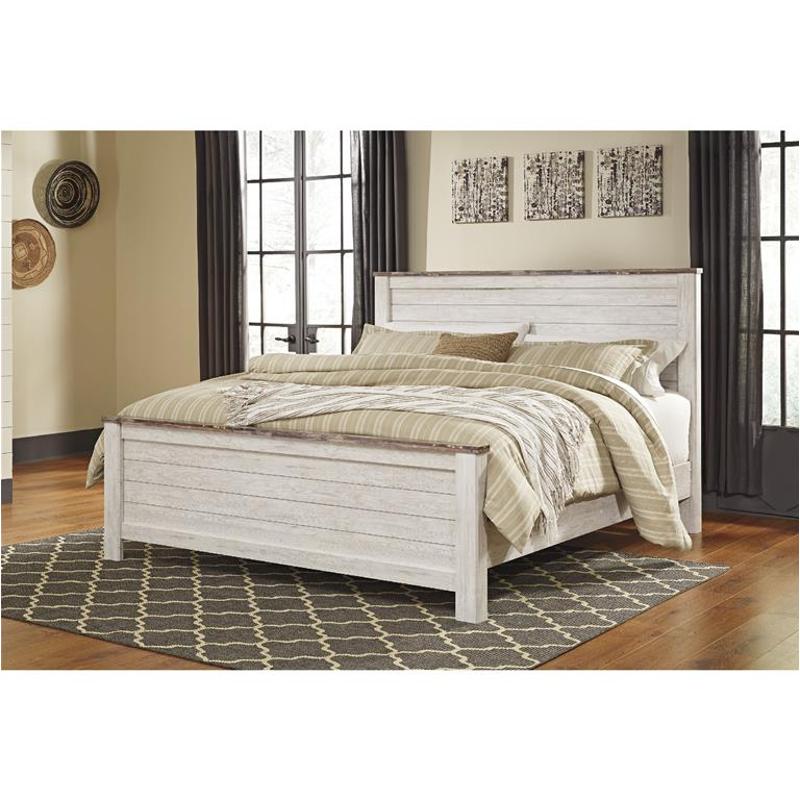 B267 58 Ck Ashley Furniture Willowton Whitewash California King Panel Bed