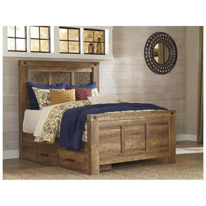 B399 58 St Ashley Furniture Ladimier Medium Brown King Mansion Bed With Storage