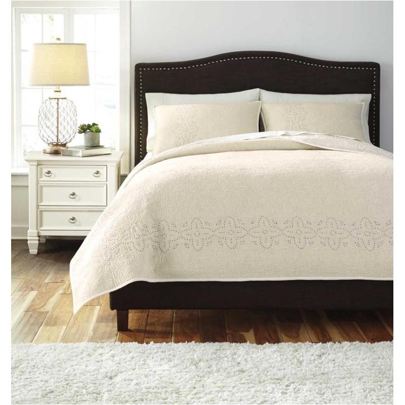 Q470003q Ashley Furniture Stitched Off White Queen Quilt Set