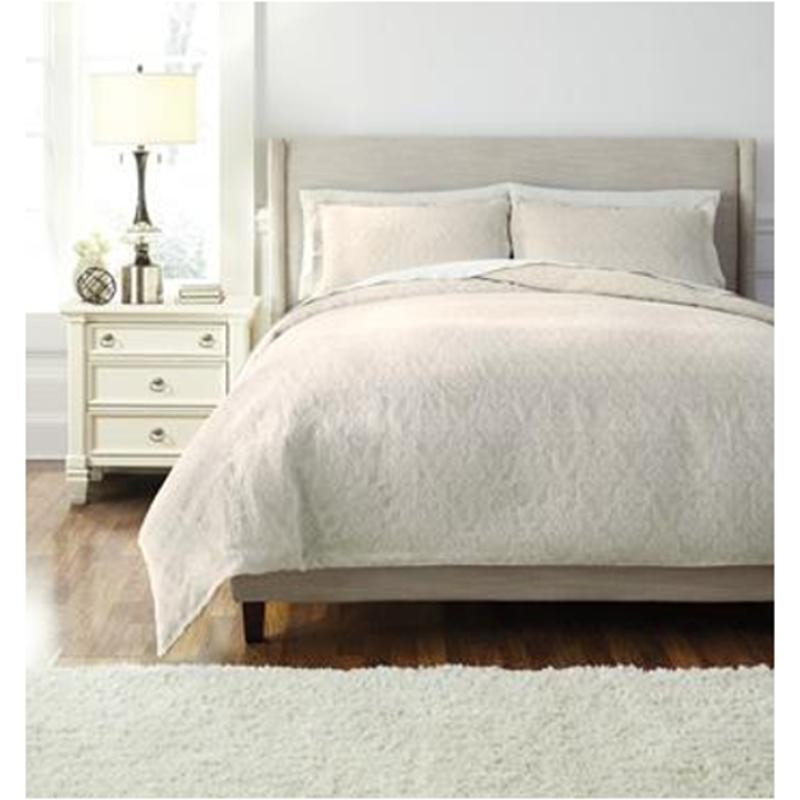 Q476003k Ashley Furniture Damask Natural King Duvet Cover Set