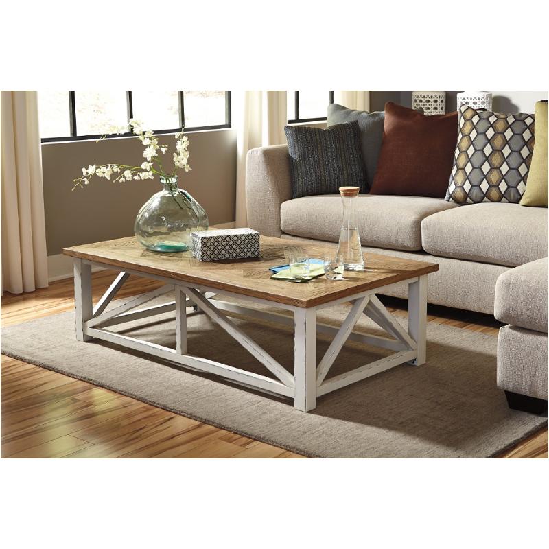 T843 1 Ashley Furniture Rectangular Cocktail Table T843 1 Ashley Furniture Marshone White Light Brown Living Room Cocktail Table