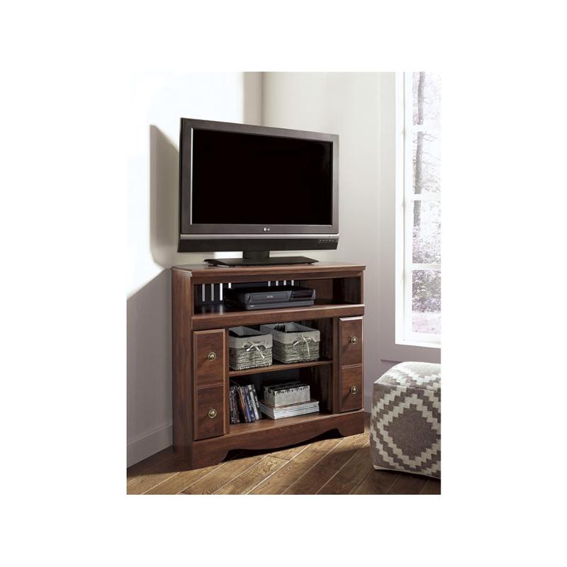 w265-12 ashley furniture brittberg - reddish brown corner tv  stand-fireplace opt