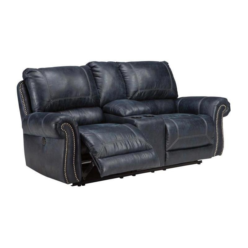 6330496 Ashley Furniture Milhaven Navy Double Recliner Power Loveseat With Console