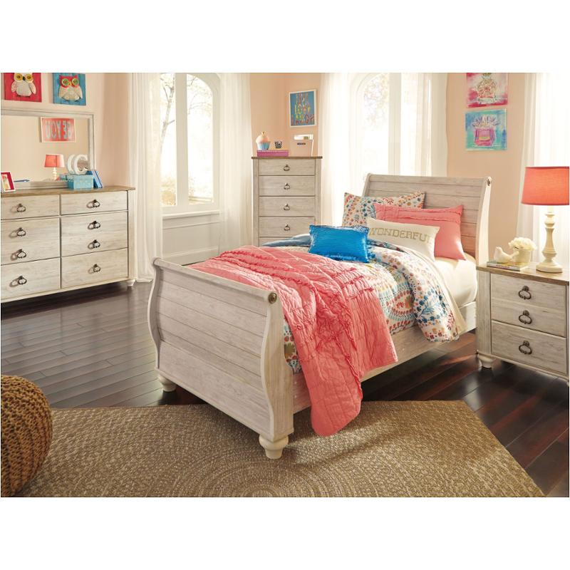 B267 63 Ashley Furniture Willowton Whitewash Twin Sleigh Bed