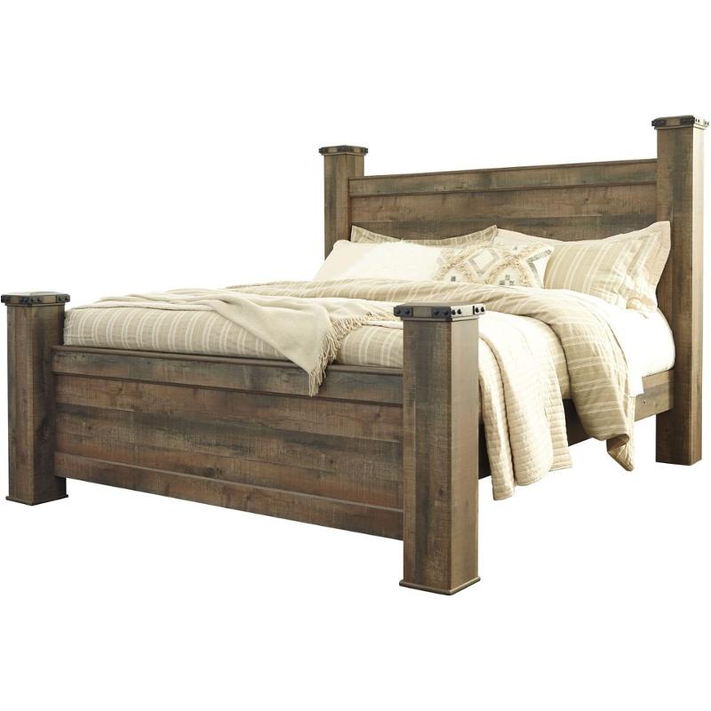 B446 68 Ashley Furniture Trinell Brown Bedroom King Poster Bed