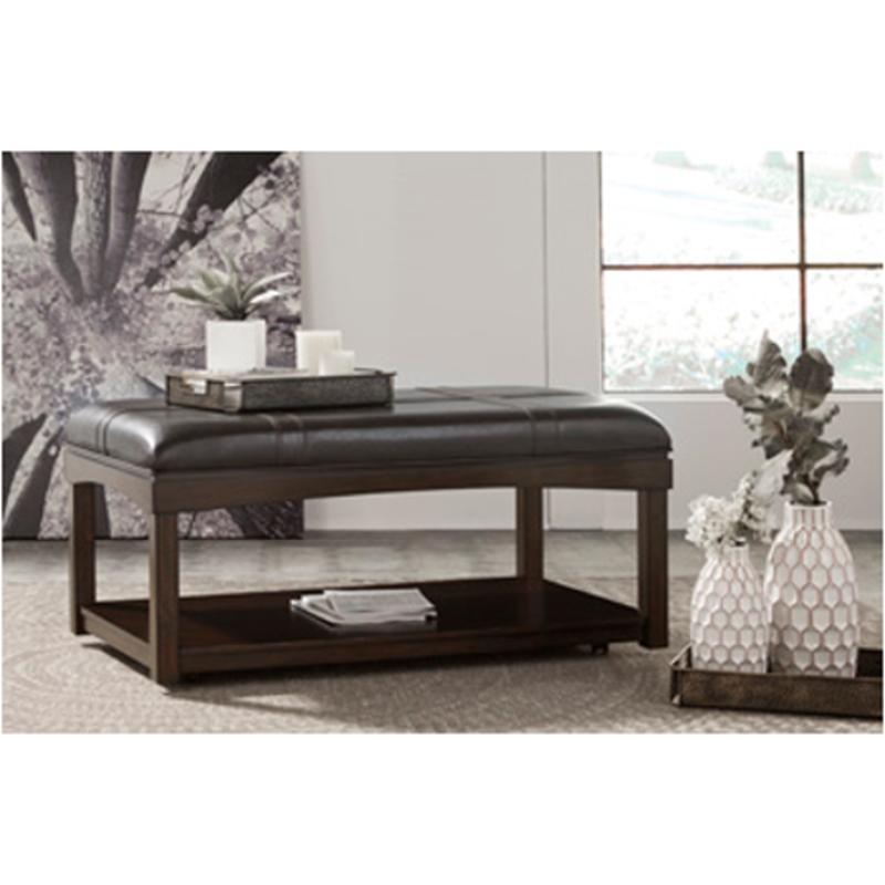 T327 1 Ashley Furniture Haddigan Dark Brown Ottoman Tail Table